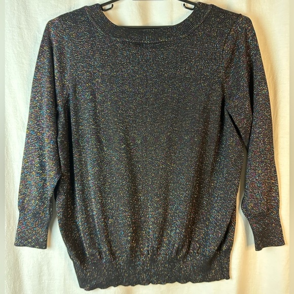 Lane Bryant PLUS size V-Neck Black Metallic Sparkle COTTON Sweater in US 26 28 - Picture 9 of 10